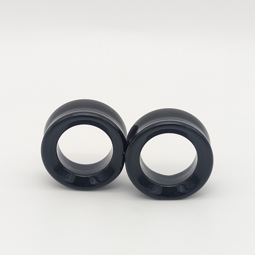 Pair of Double Flare Black Tunnels Plugs Gauges, Size 1 inch (25mm)